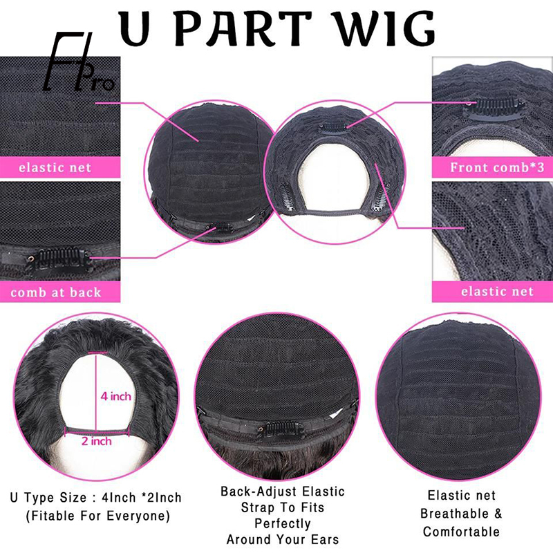 U Part Wig Virgin Hair Wigs Straight 150% Density Glueless Wig